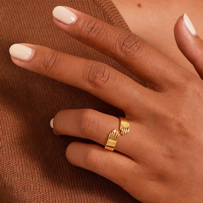 A Woman Wearing Hug Ring Adjustable Promise Ring