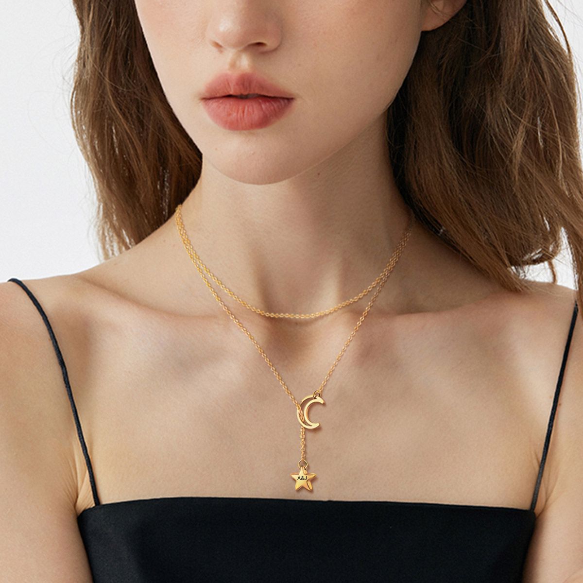 A Woman Wearing Lariat Y Necklaces Adjustable Long Chain Necklace