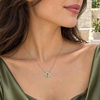 A Woman Wearing Lucky Four-Leaf Clover August Birthstone Necklace