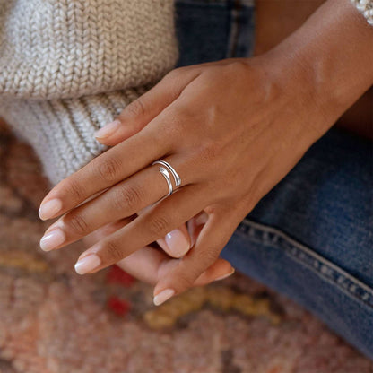 A Woman Wearing Minimalist Hug Ring Adjustable Promise Ring