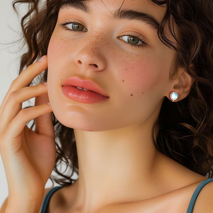 A Woman Wearing Moonstone Non-Pierced Stud Earrings 