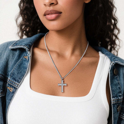  A Woman Wearing Personalized Engravable X Cross Urn Necklaces