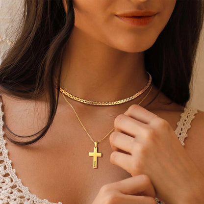 A Woman Wearing Personalized Engraved Cross Necklace for Women
