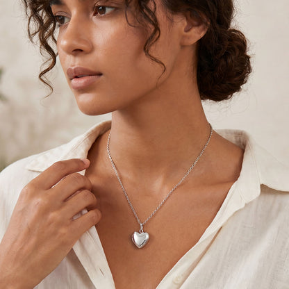 A Woman Wearing Personalized Heart Locket Necklace