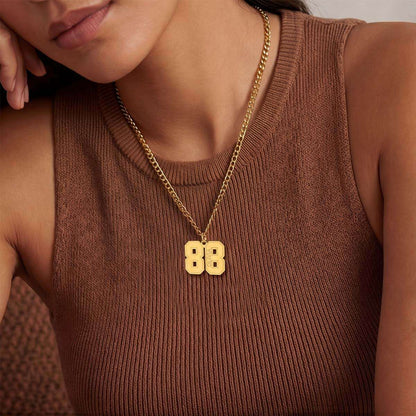 A Woman Wearing Personalized Name Number Necklace Jersey Number Necklace