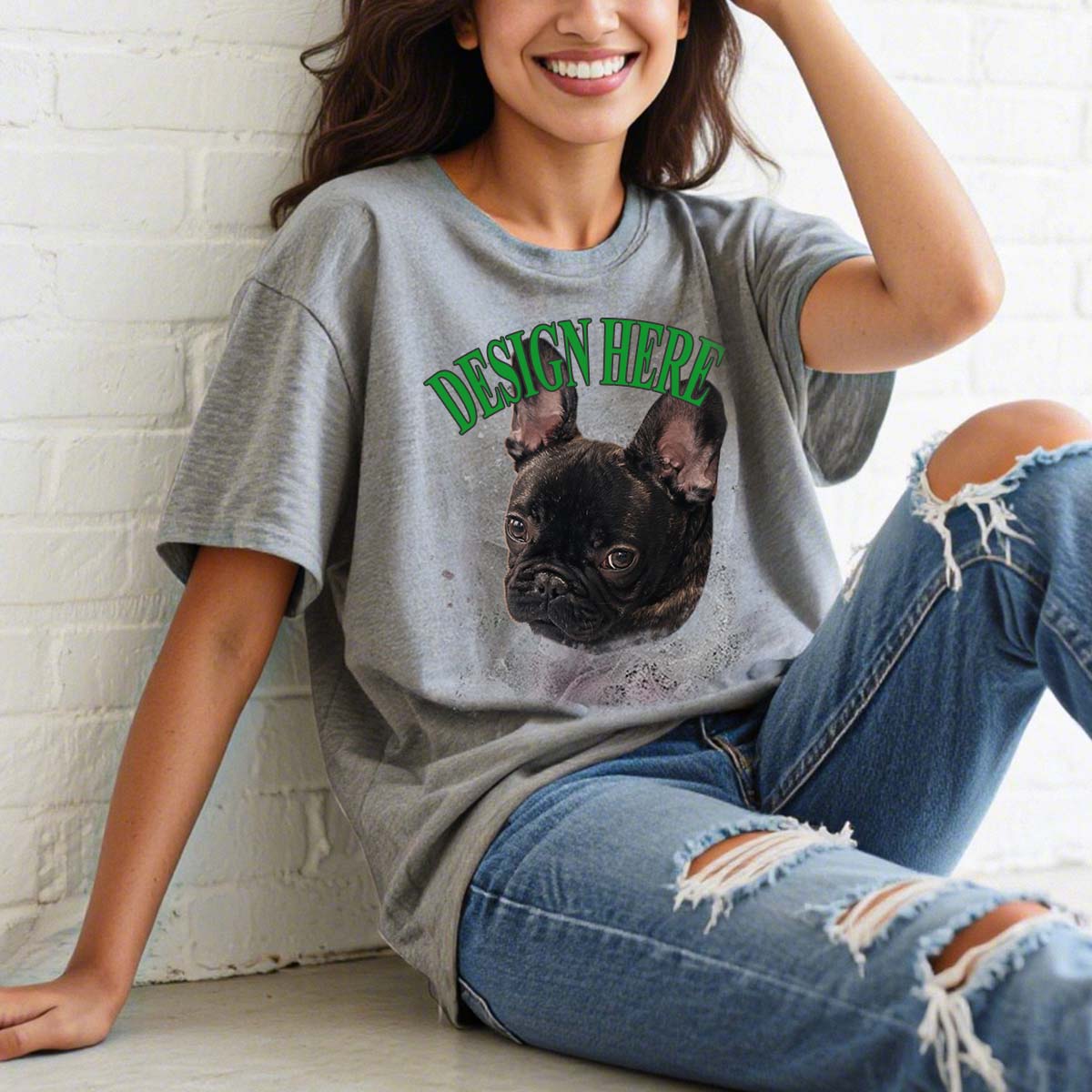 A Woman Wearing Photo and Text T-Shirts 