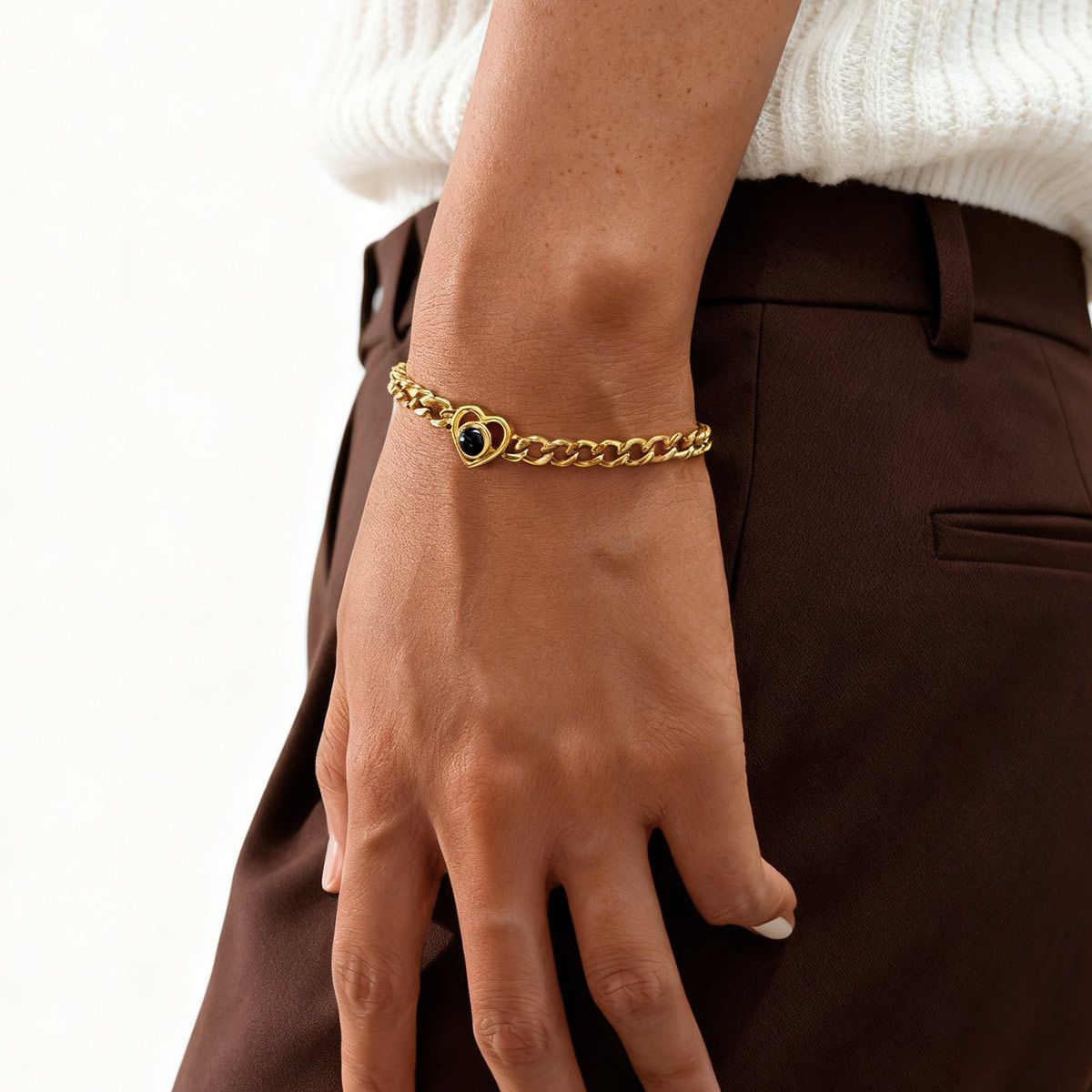 A Woman Wearing Projection Bracelet Chain Bracelet