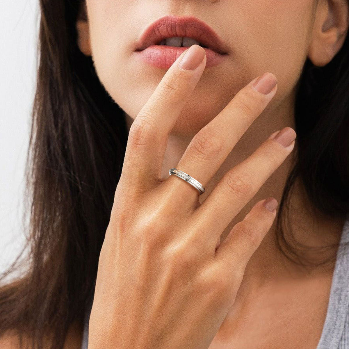 A Woman Wearing Silver Celtic Knot Anxiety Fidget Ring for Women