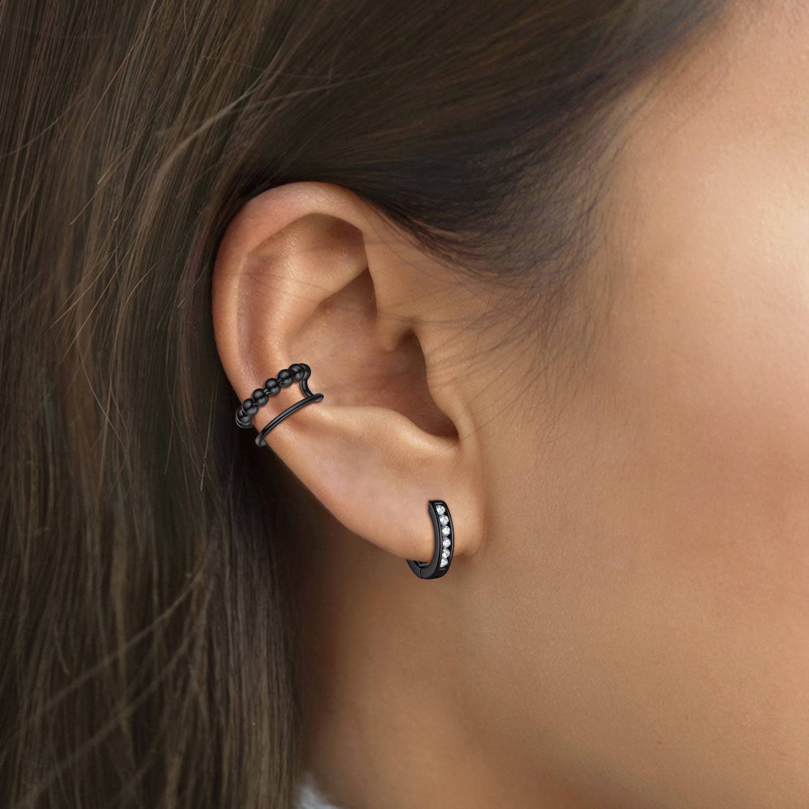 A Woman Wearing Sterling Silver Beads Ear Cuff Earrings Non Piercing