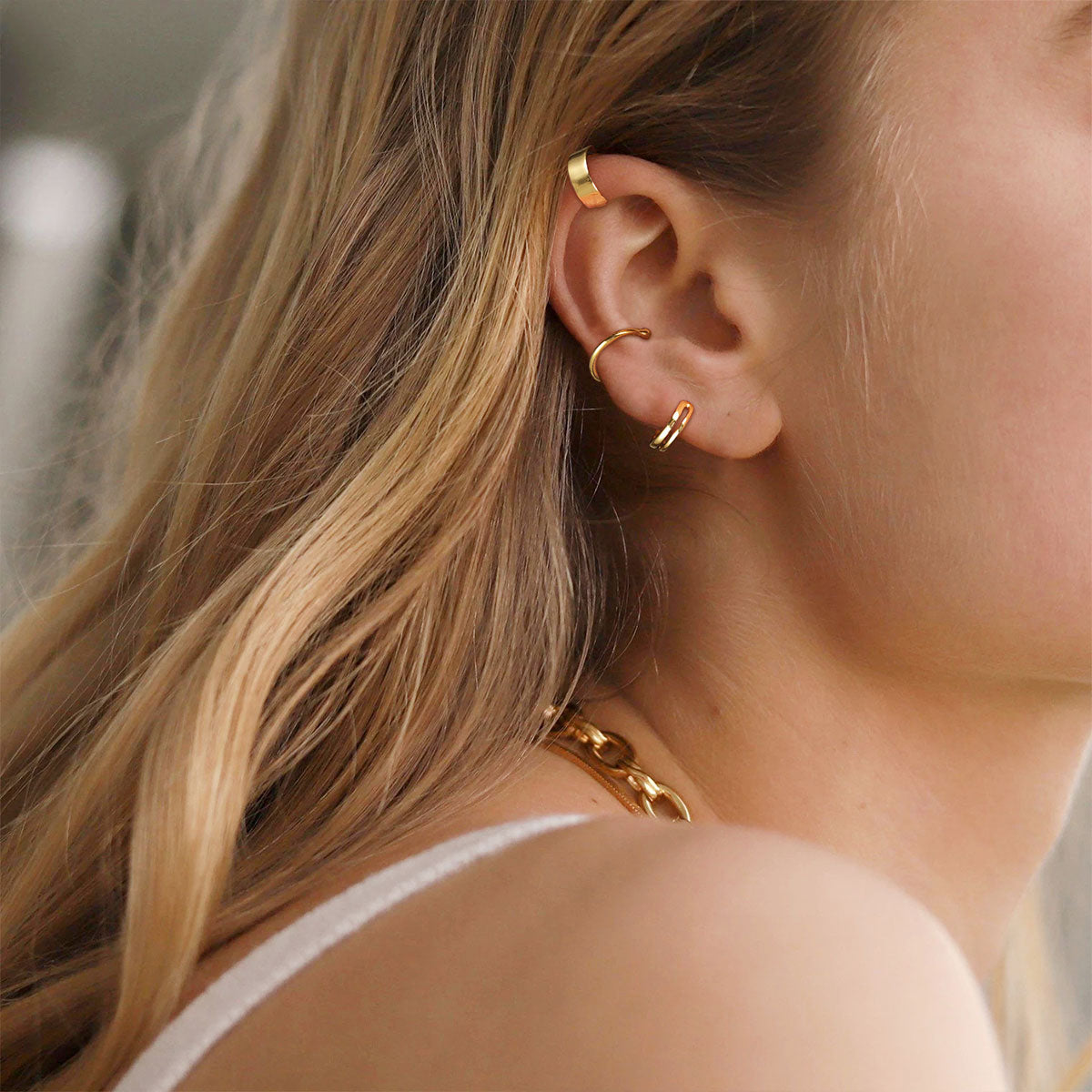 A Woman Wearing Sterling Silver Ear Cuff Earrings Set Non Piercing