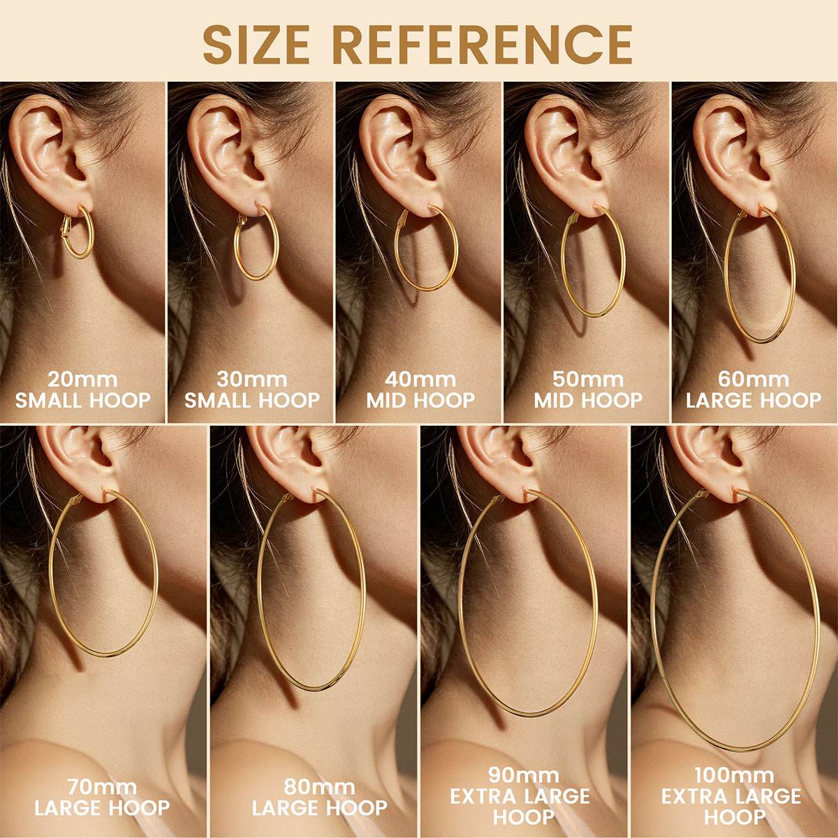 A Woman wearing Classic Statement Hoop Earrings for Women in different size