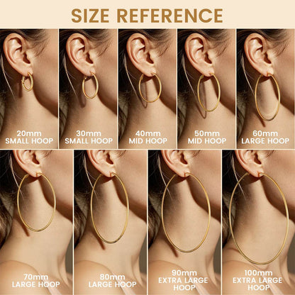 A Woman wearing Classic Statement Hoop Earrings for Women in different size