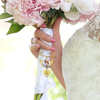A Women Wearing Angel Wing Wedding Bouquet Picture Brooch Pins