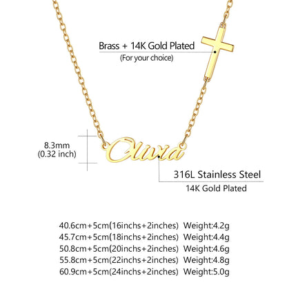 A gold-plated custom name necklace with the word 'custom' spelled out in cursive script, shown on a plain white background.