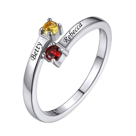 Adjustable Sterling Silver Personalized Birthstone Ring 2 Stone