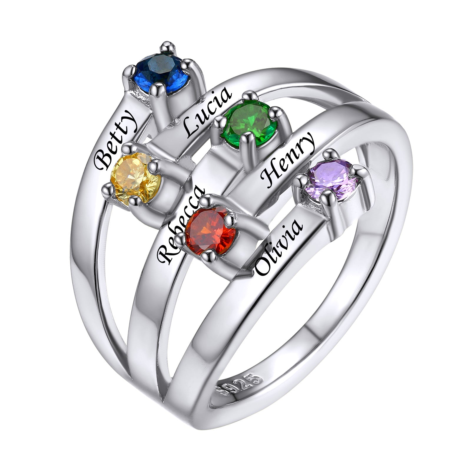 Adjustable Sterling Silver Personalized Birthstone Ring 5 stone