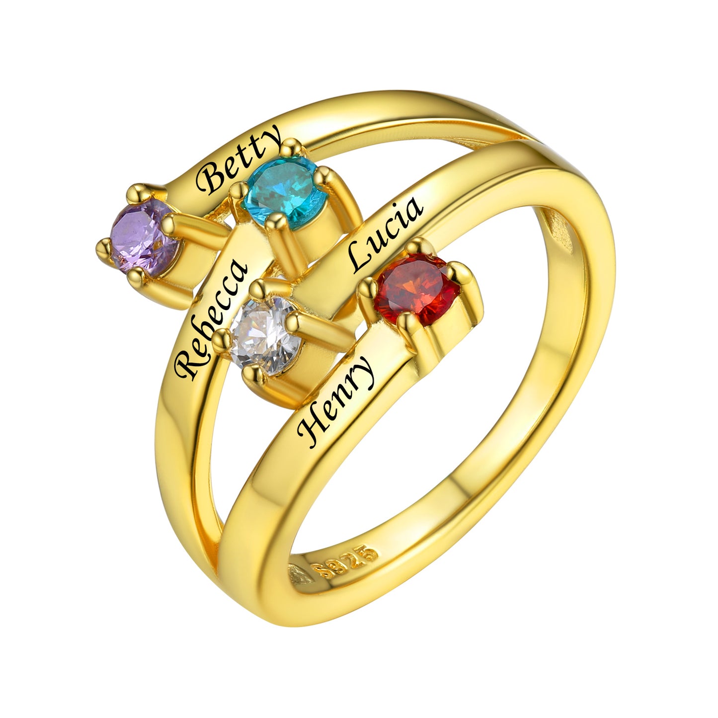 Adjustable Sterling Silver Personalized Birthstone Ring Gold 4 Stone