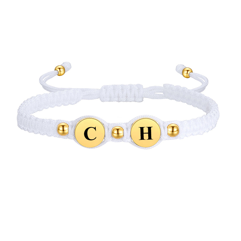  Adjustable Braided Initial Letter 2 Beads Bracelets 