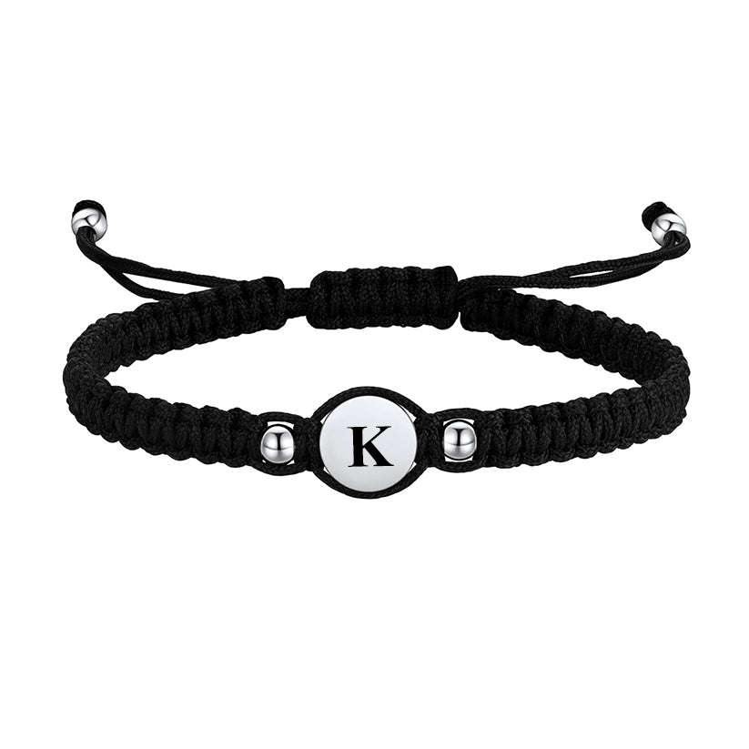  Adjustable Braided Initial Letter Beads Bracelets Black