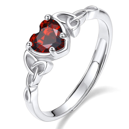 Adjustable Celtic Knot January Birthstone Heart Ring