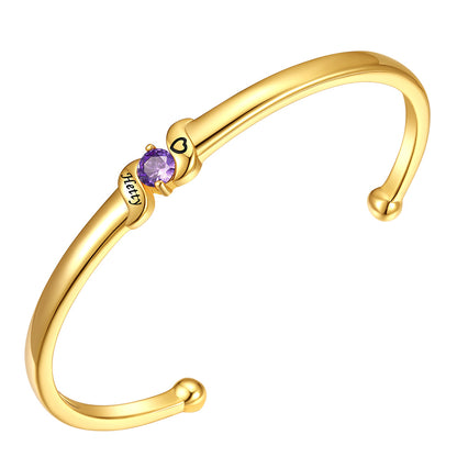 Adjustable Family Birthstone Cuff Bracelet 1 birthstone gold plated