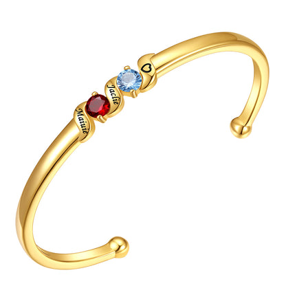 Adjustable Family Birthstone Cuff Bracelet 2 birthstone gold plated