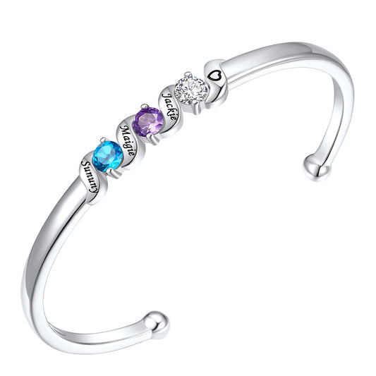 Adjustable Family Birthstone Cuff Bracelet 3 birthstone