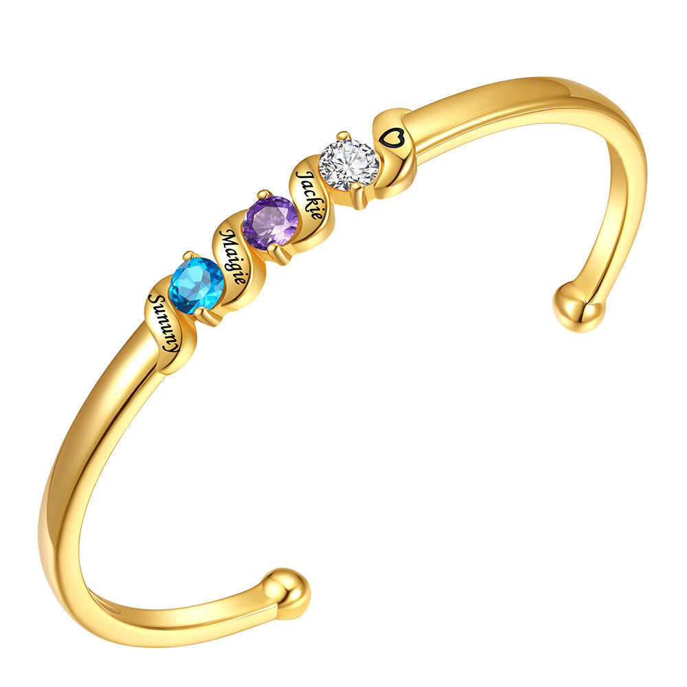 Adjustable Family Birthstone Cuff Bracelet 3 birthstone gold plated