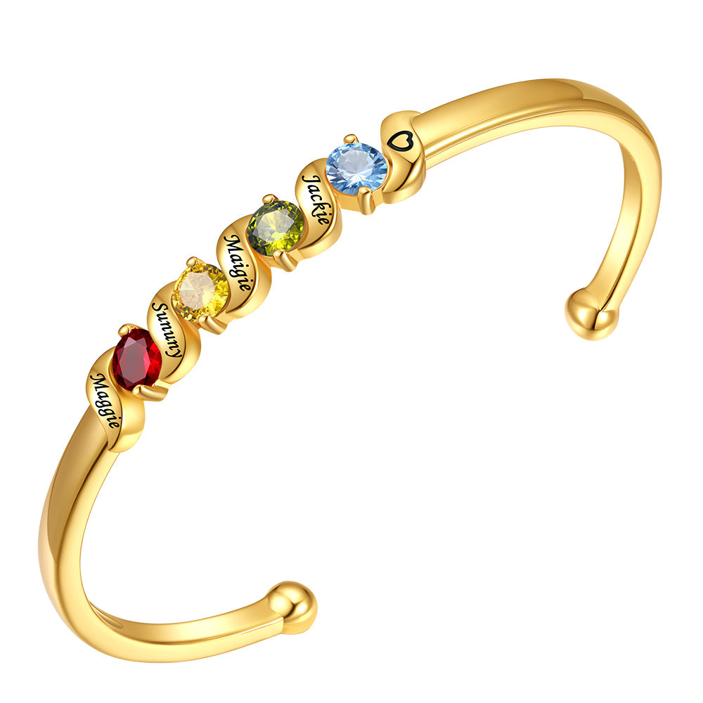Adjustable Family Birthstone Cuff Bracelet 4 birthstone gold plated