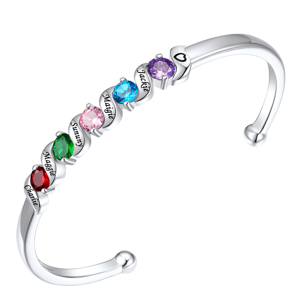 Adjustable Family Birthstone Cuff Bracelet 5 birthstone
