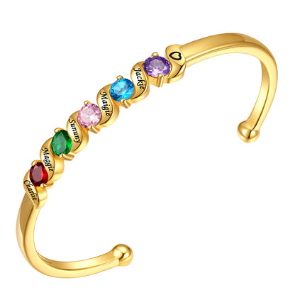 Adjustable Family Birthstone Cuff Bracelet 5 birthstone gold plated