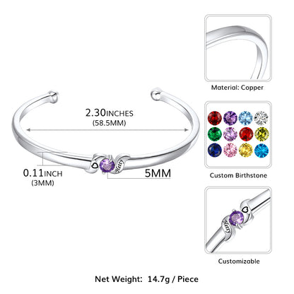 Adjustable Family Birthstone Cuff Bracelet Dimension, Durable, Solid