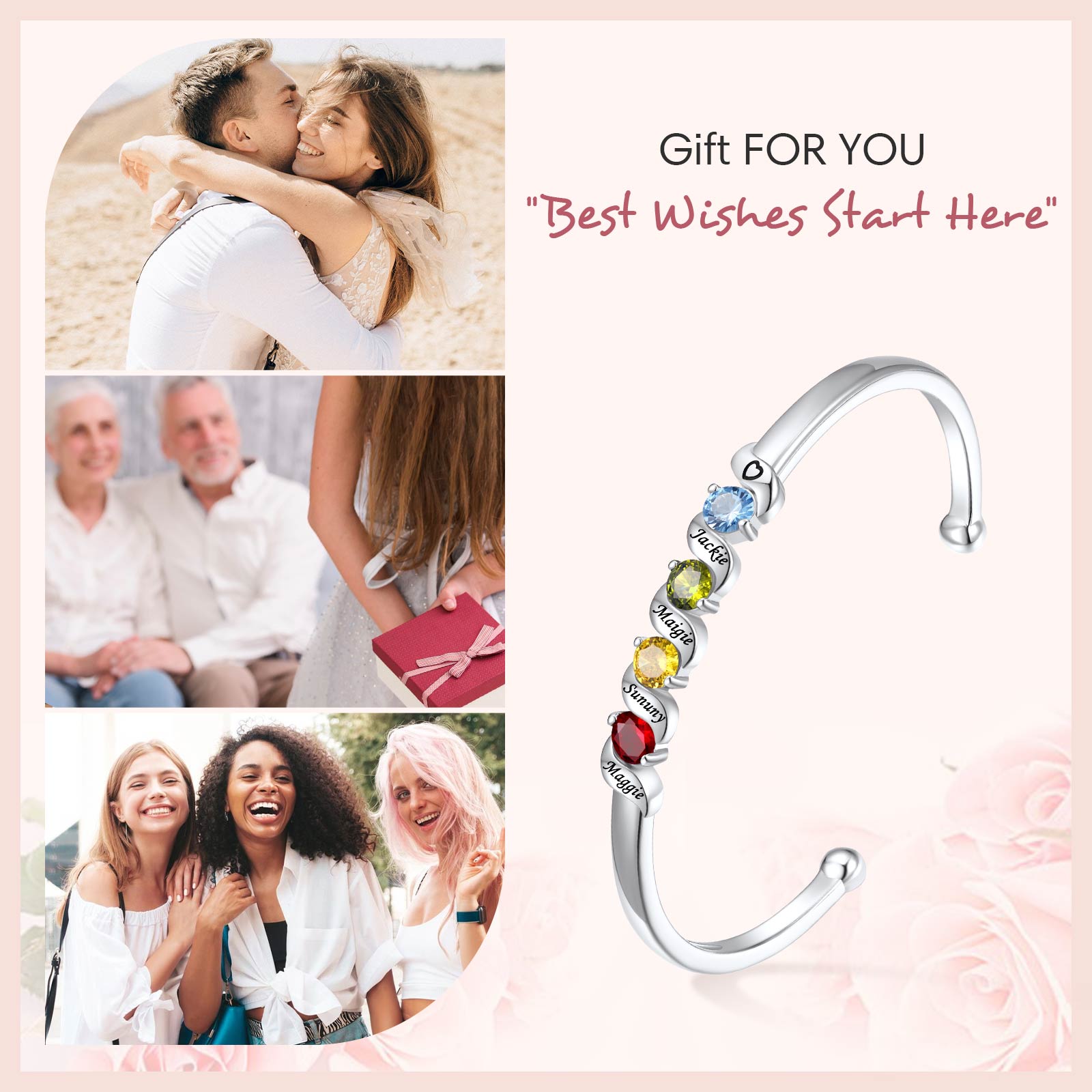 Adjustable Family Birthstone Cuff Bracelet for lover family friend