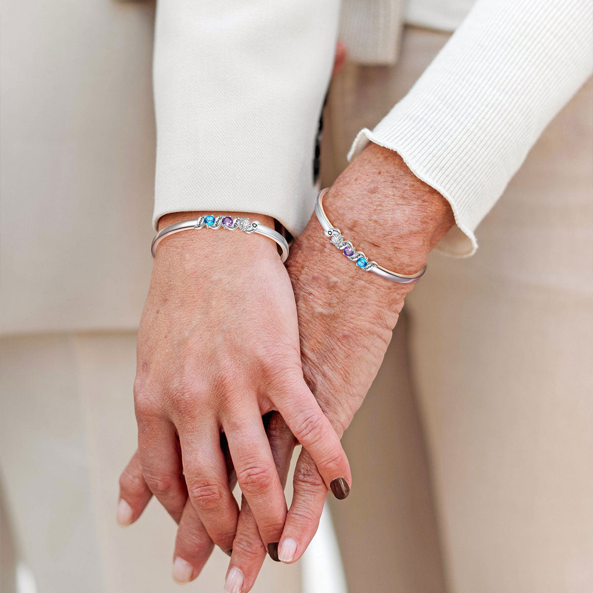 Adjustable Family Birthstone Cuff Bracelet for mom and daughter
