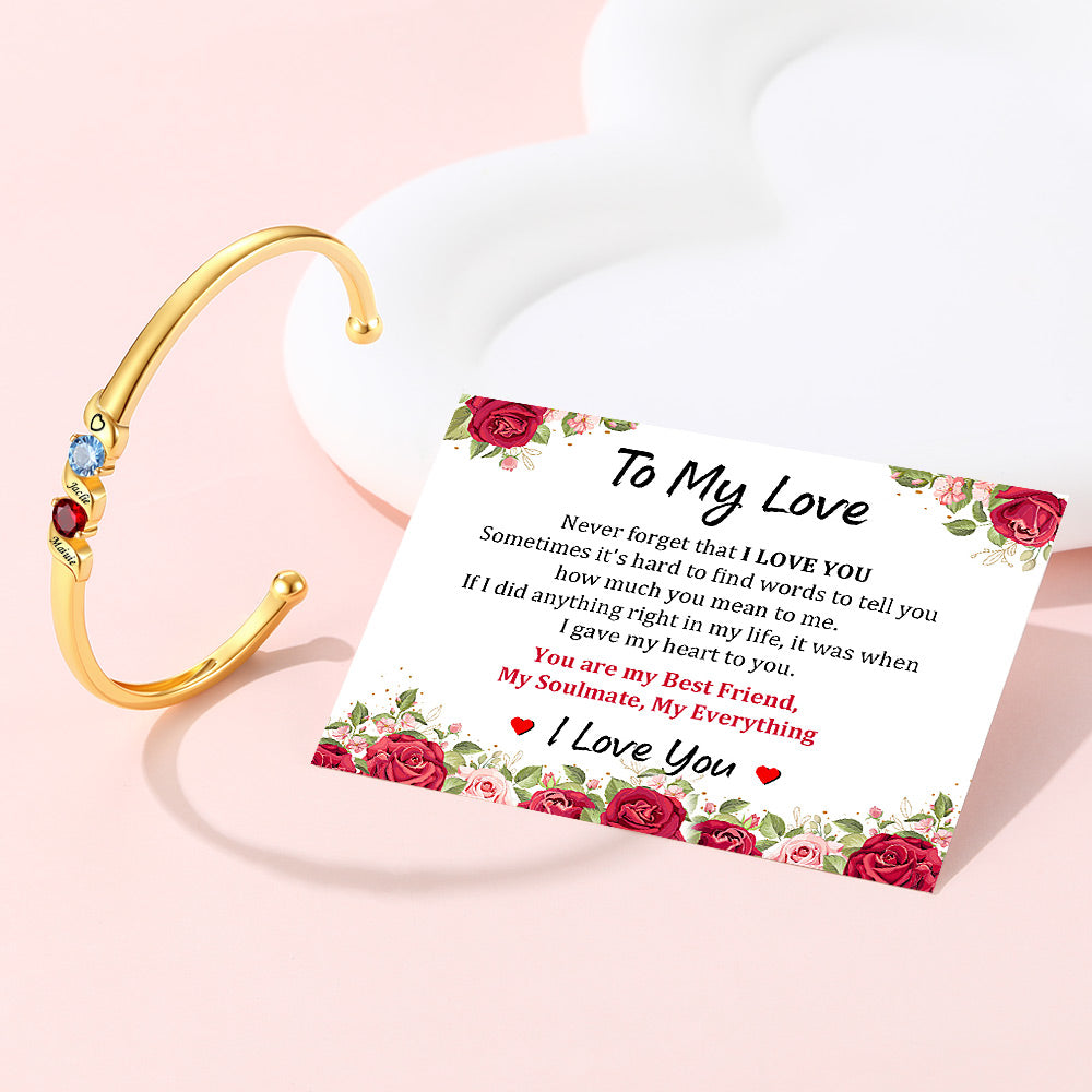 Adjustable Family Birthstone Cuff Bracelet with greeting card