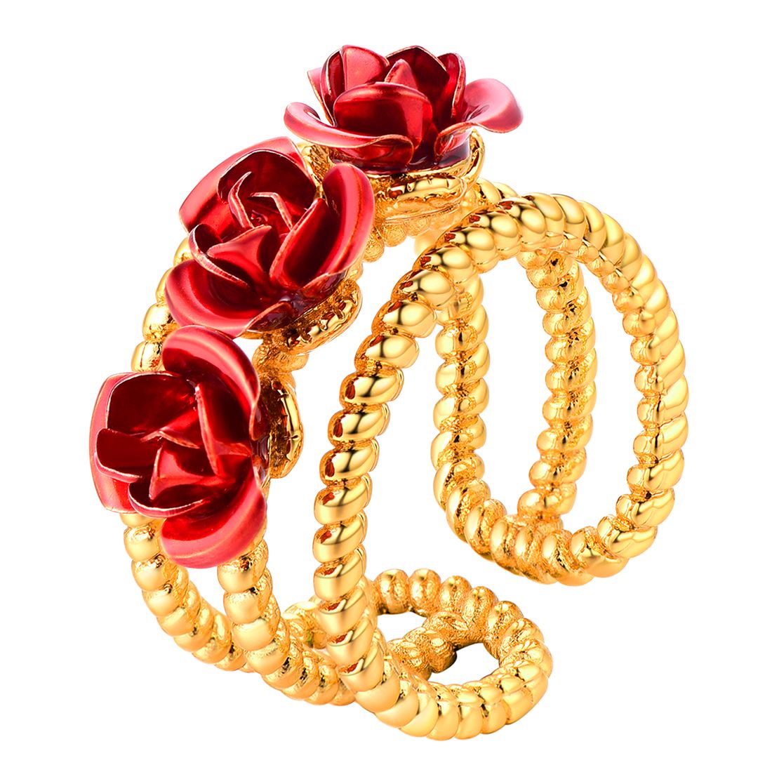 Adjustable Rose Flower Ring Gold Plated