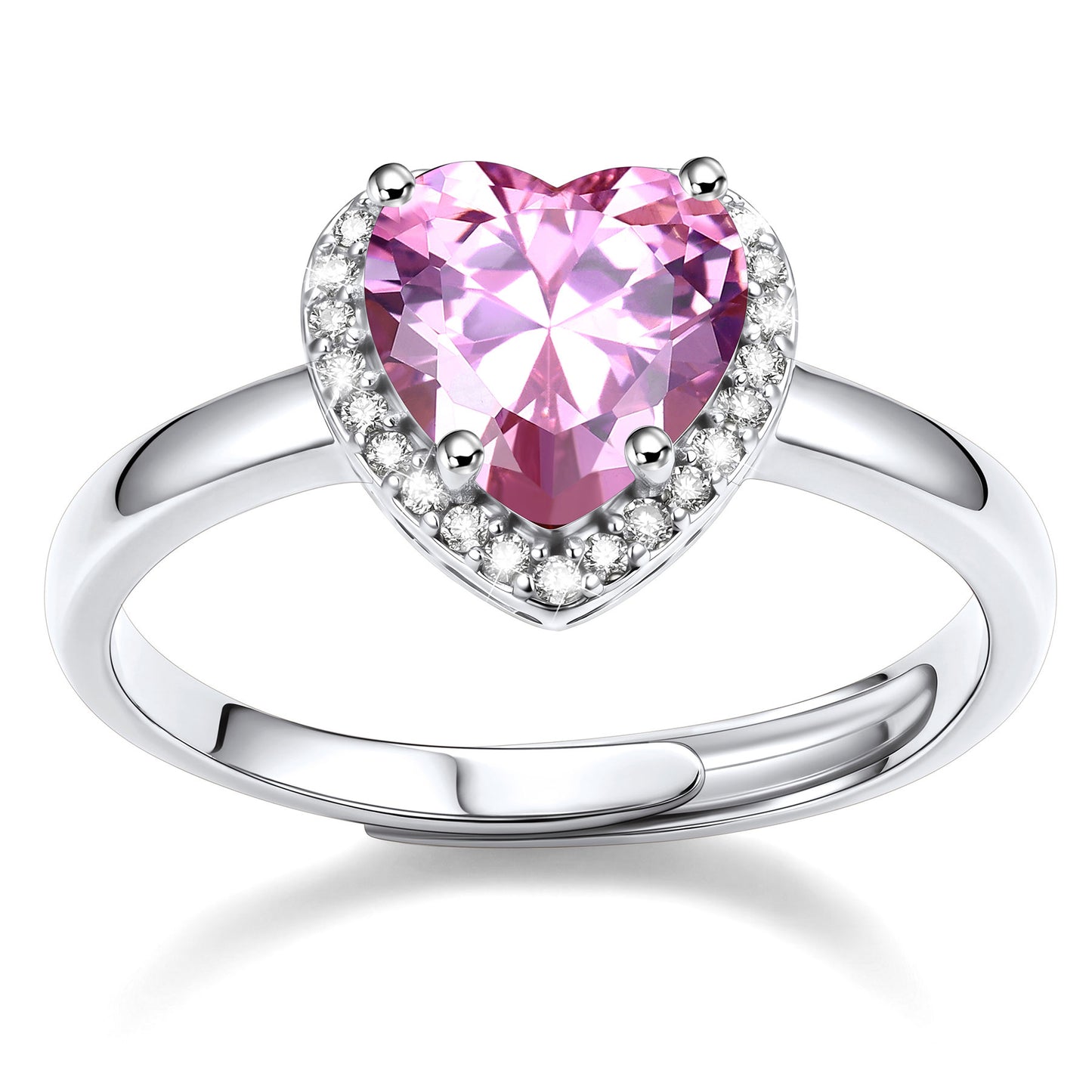 Adjustable Sterling Silver Heart Halo Birthstone Promise Ring