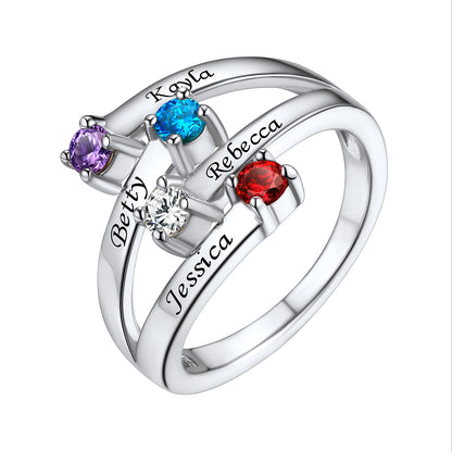 Adjustable Sterling Silver Personalized 4 Birthstone Ring