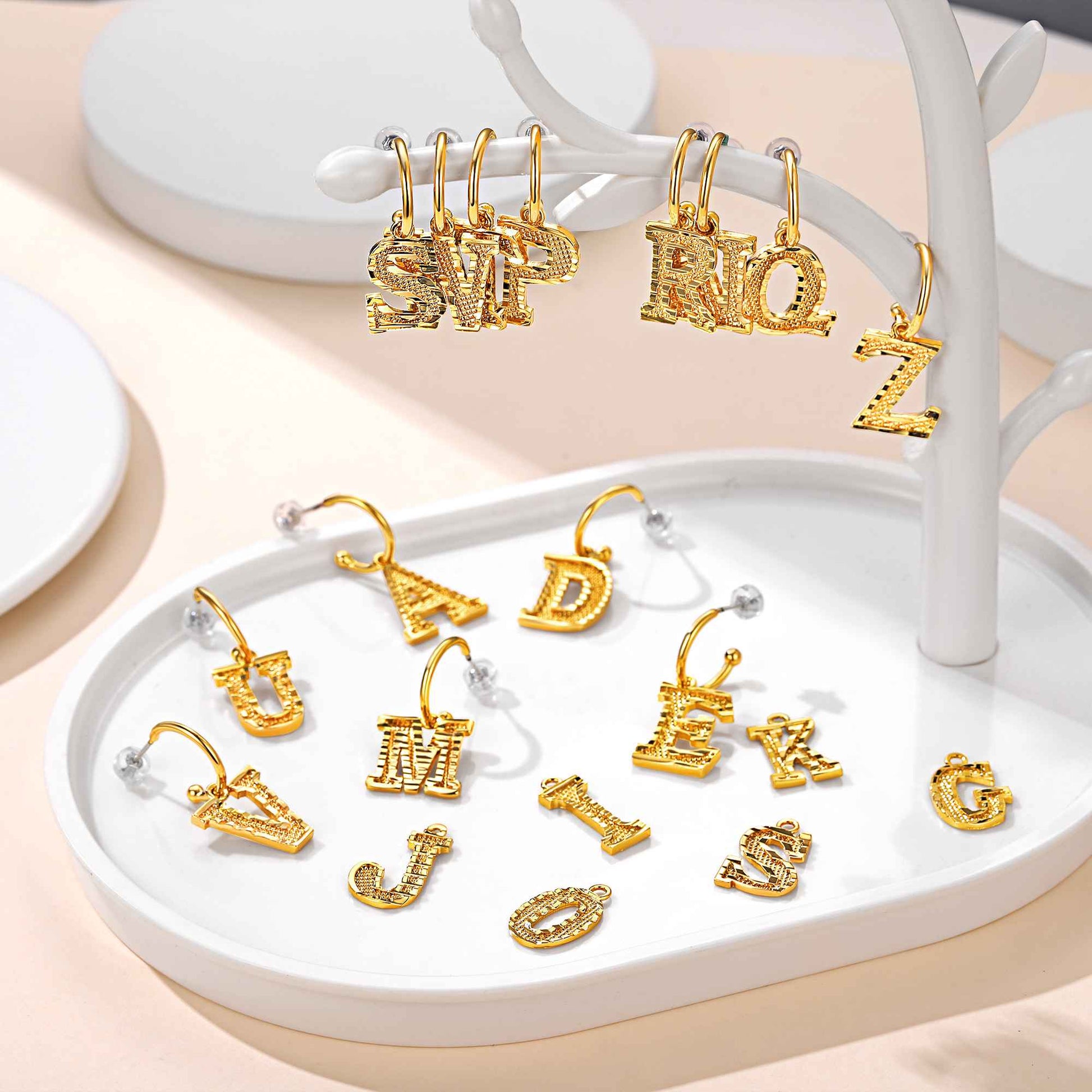 Alphabet Initial Hoop Earrings In different initial
