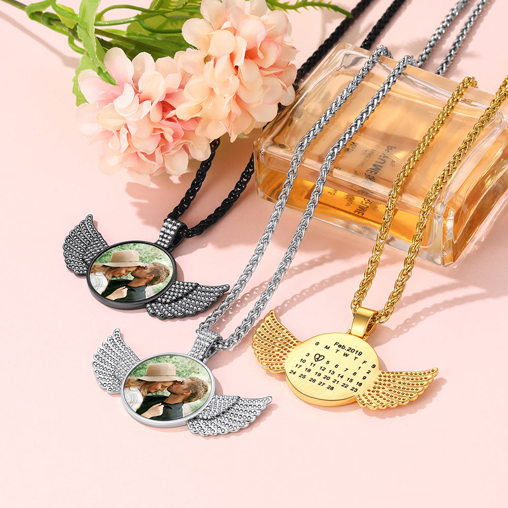 Angel Wing Calendar Photo Necklace