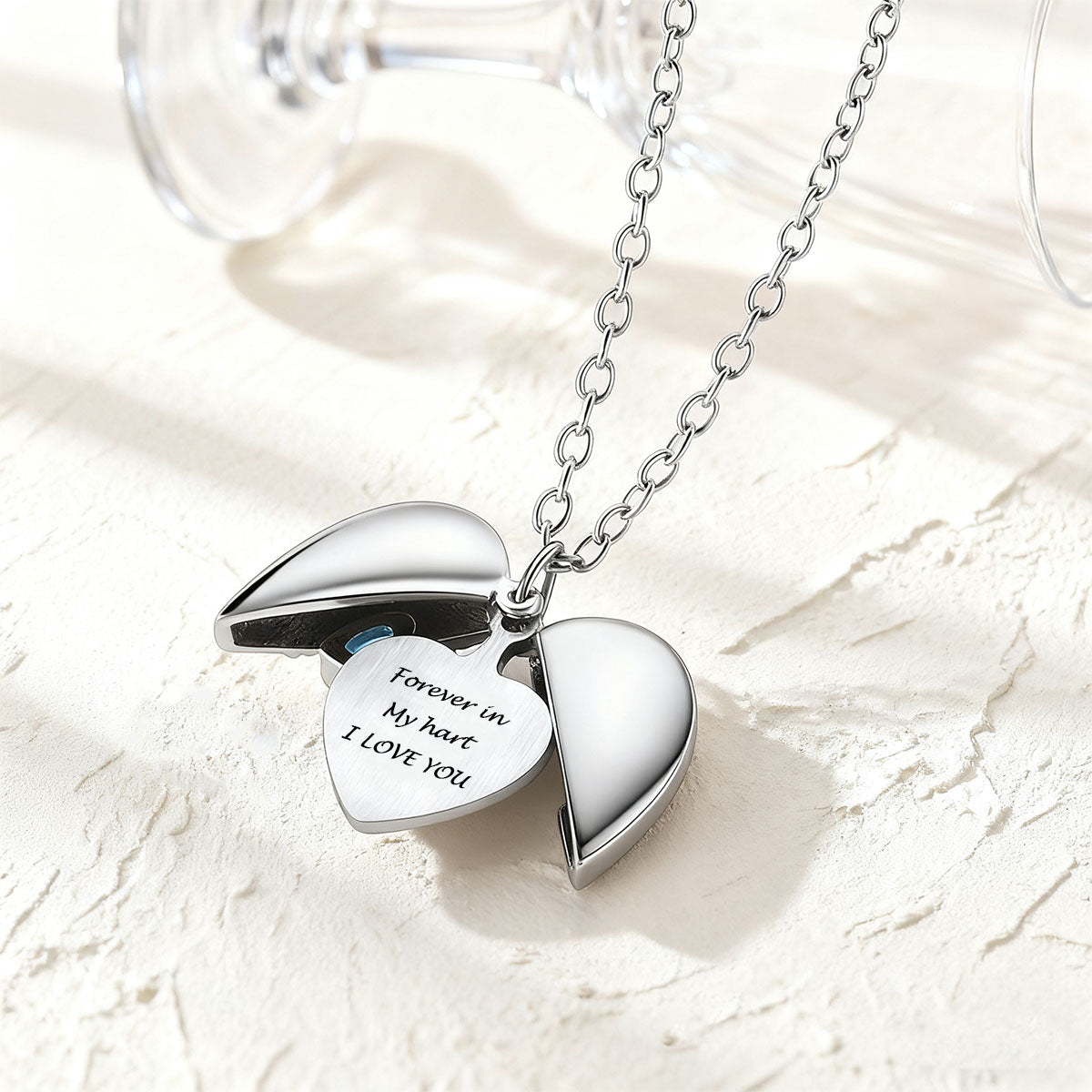 Angel Wing Heart Photo Locket Necklace Stainless Steel