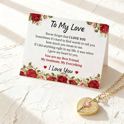 Angel Wing Heart Photo Locket Necklace with greeting card