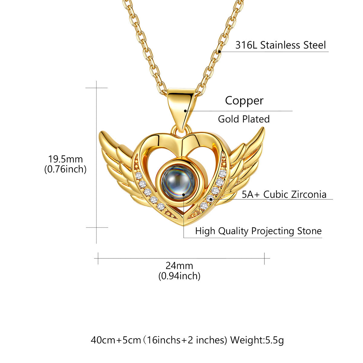 Angel Wing Photo Projection Necklace Dimension, Durable