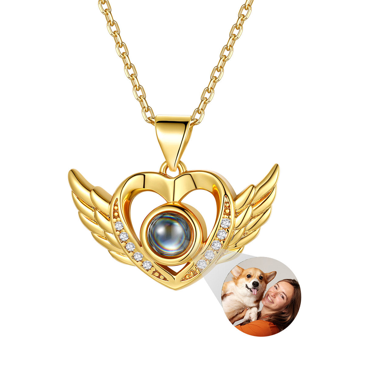 Angel Wing Photo Projection Necklace Gold Plated