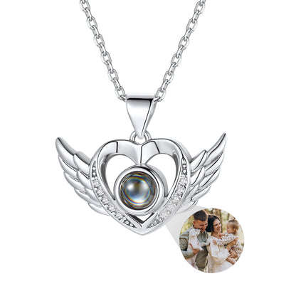 Angel Wing Photo Projection Necklace Steel