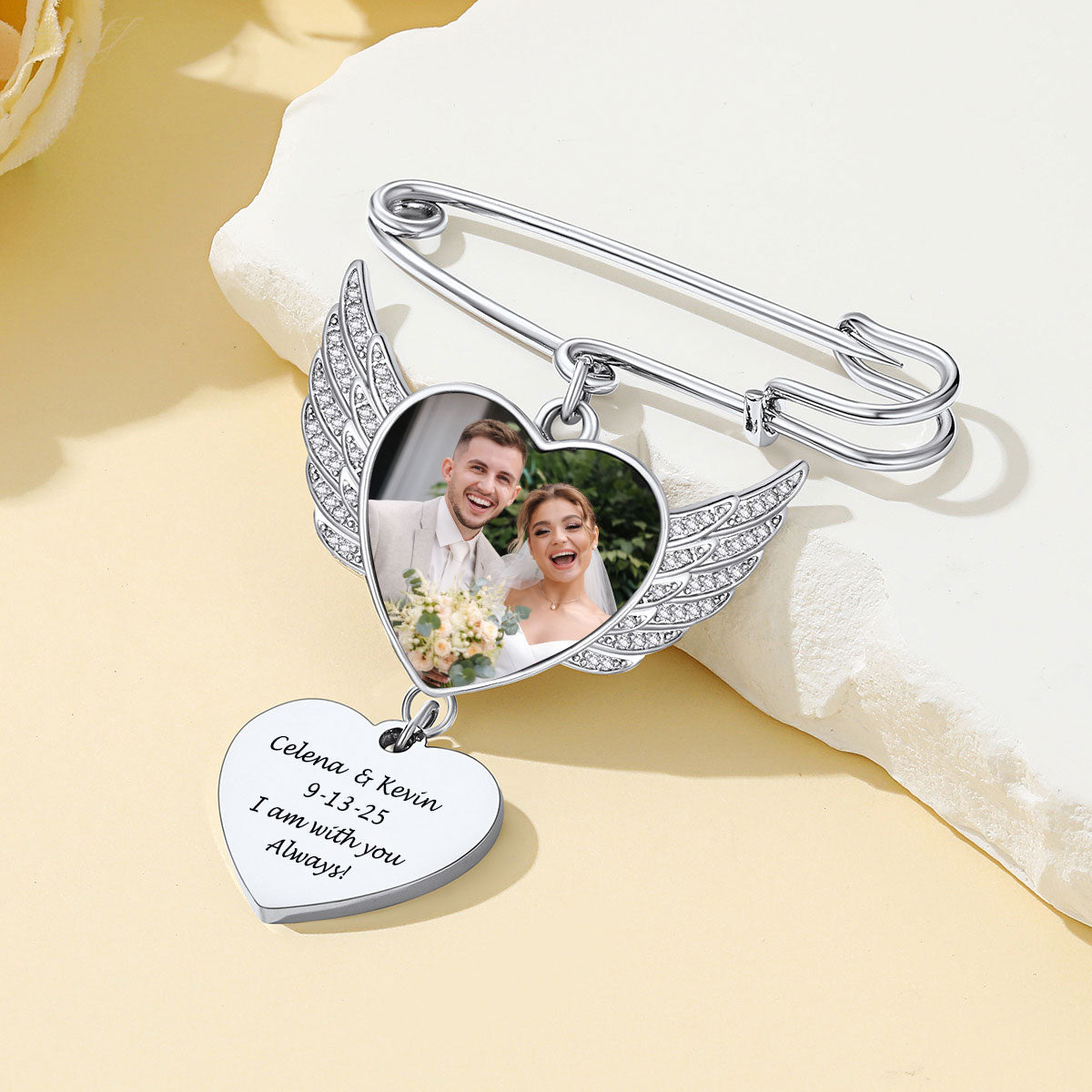 Angel Wing Wedding Bouquet Photo Brooch Pins