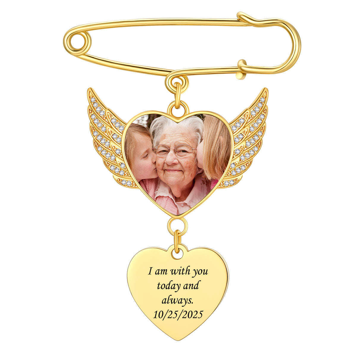 Angel Wing Wedding Bouquet Photo Brooch Pins in Gold Plated