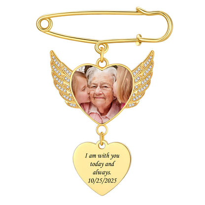 Angel Wing Wedding Bouquet Photo Brooch Pins in Gold Plated