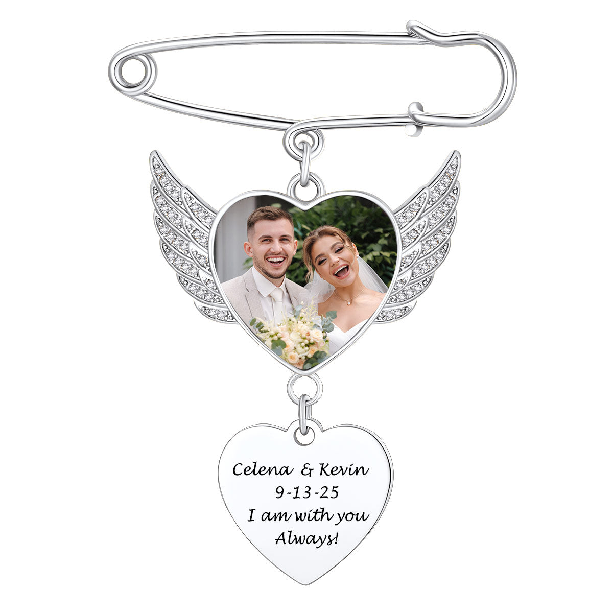 Angel Wing Wedding Bouquet Photo Brooch Pins in Stainless Steel