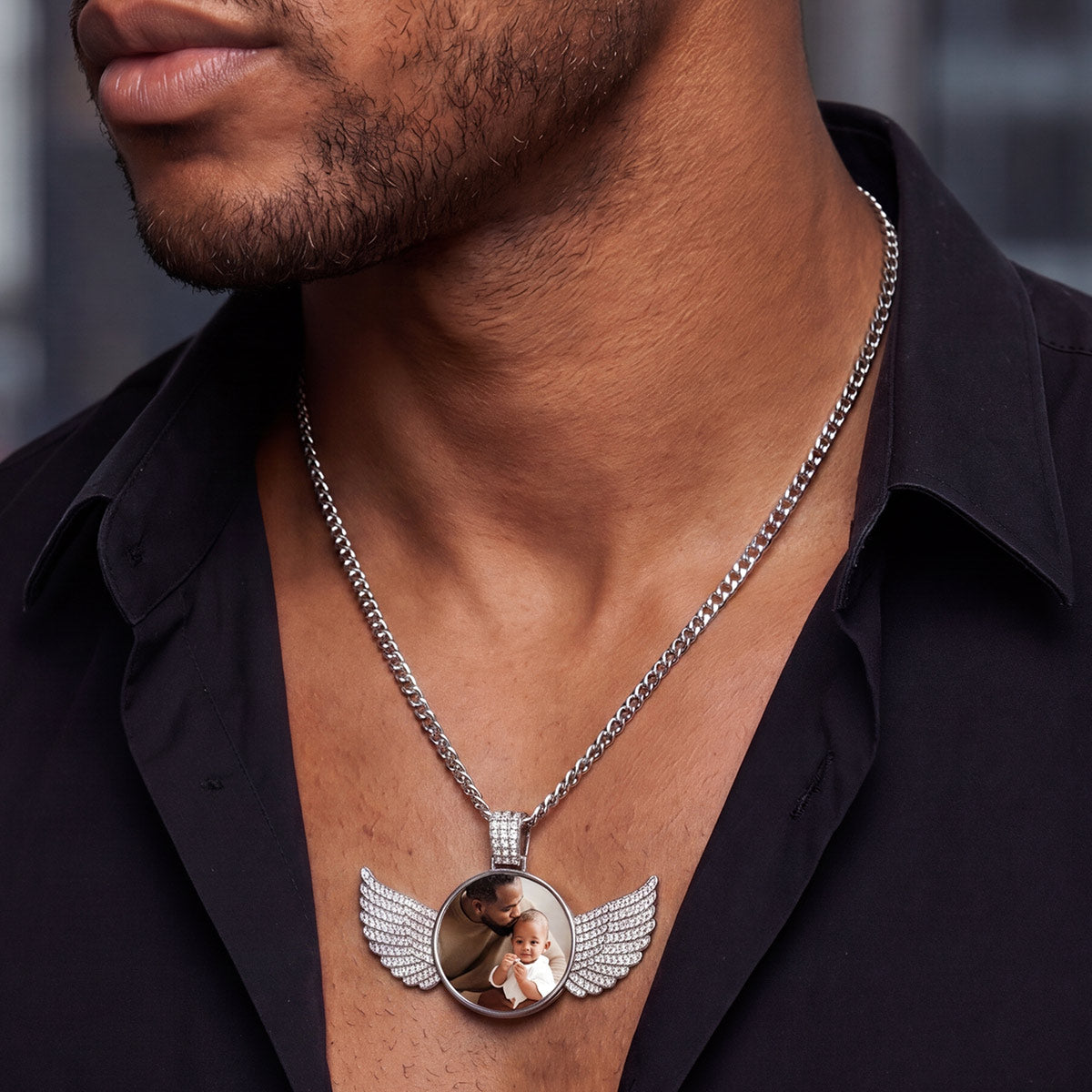 Customized Angel Wings Photo Necklace | Memorial Keepsake